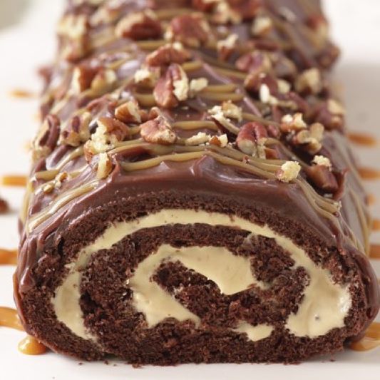 Salted Caramel Chocolate Roll Cake